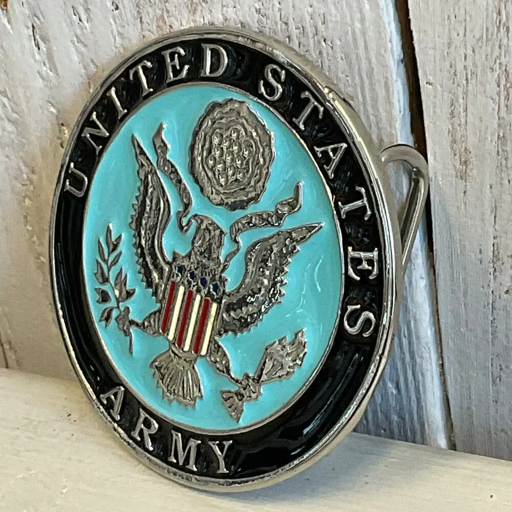 United States Army Belt Buckle Round Patriotic Military Eagle Crest‎